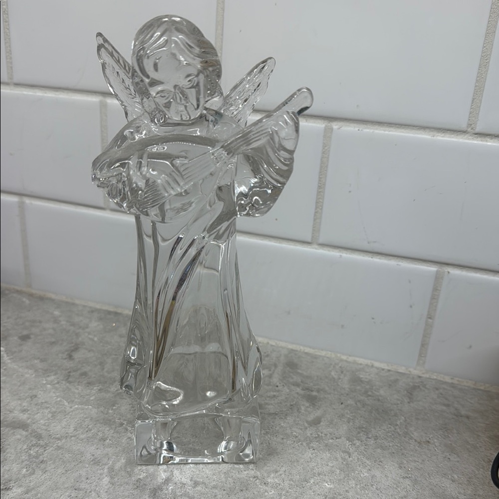 Mikasa Clear Glass Angel Playing Mandolin Lead Crystal Germany Herald Collection